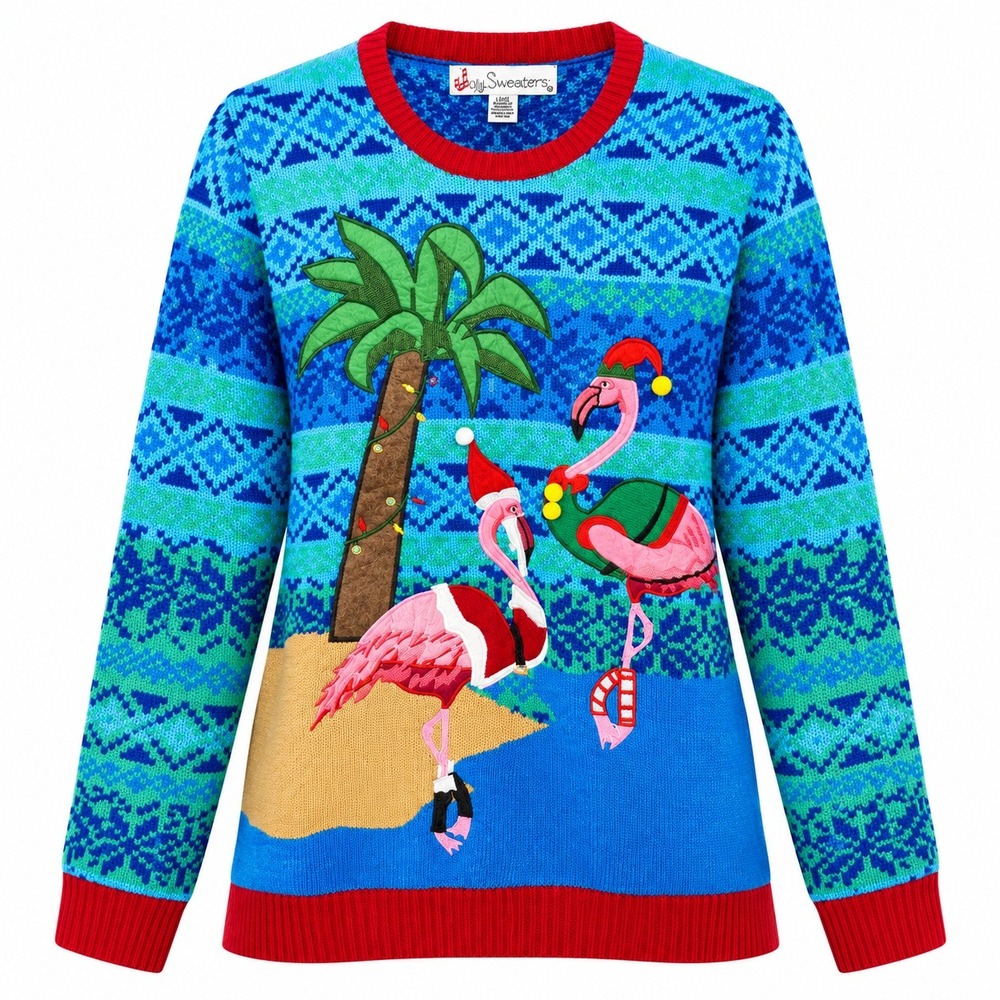 Jolly Sweaters Kitsch Ugly Christmas Sweater Mens Large Flamingo Festive Holiday